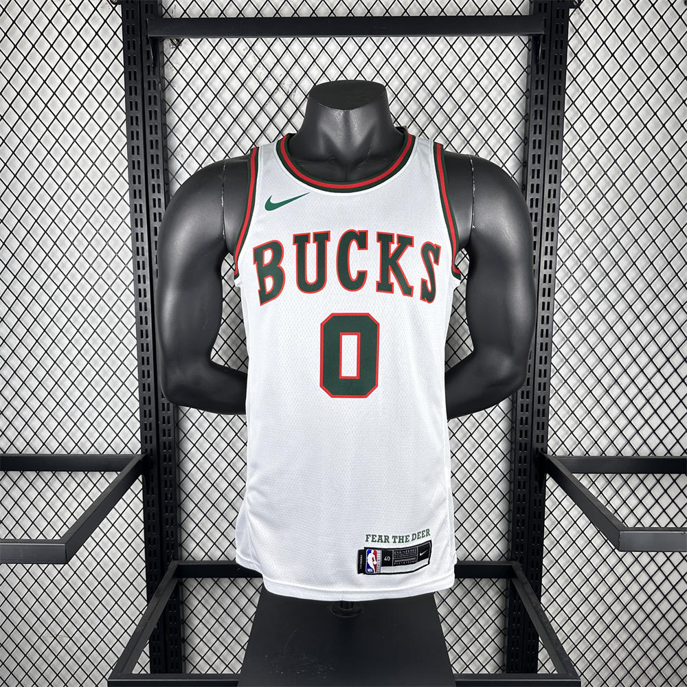 NBA Milwaukee Bucks 2018 Round Neck White jersey LILLARD#0 S-XXL