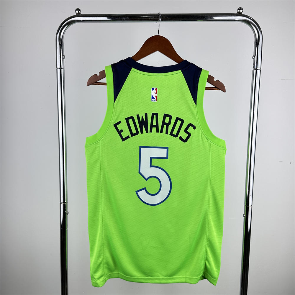 NBA Minnesota Timberwolves V-Neck Green Jersey EDWARDS#5 S-XXL