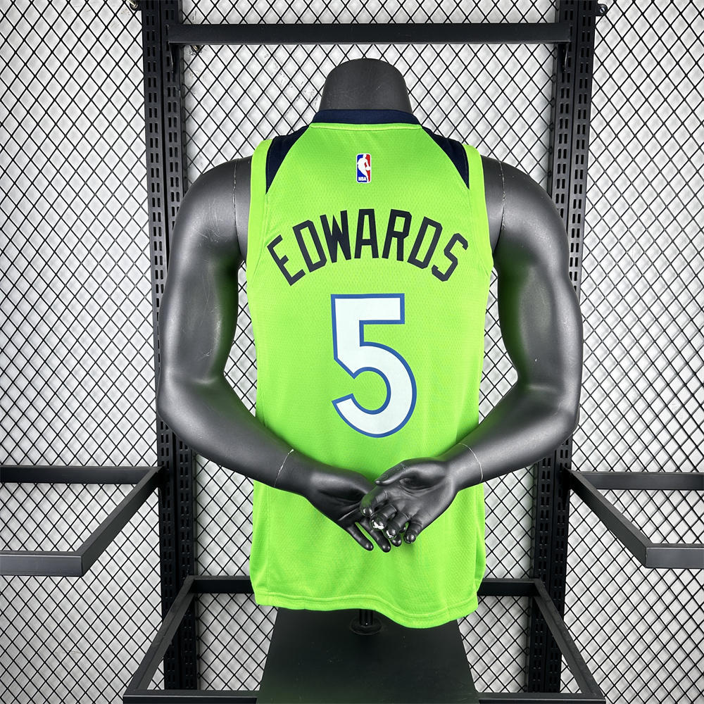 NBA Minnesota Timberwolves V-Neck Green Jersey EDWARDS#5 S-XXL