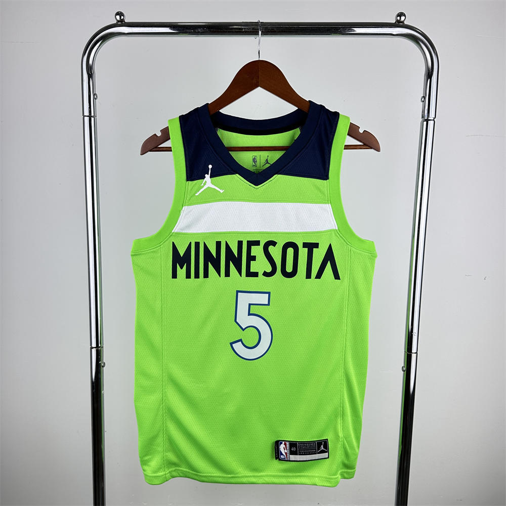 NBA Minnesota Timberwolves V-Neck Green Jersey EDWARDS#5 S-XXL