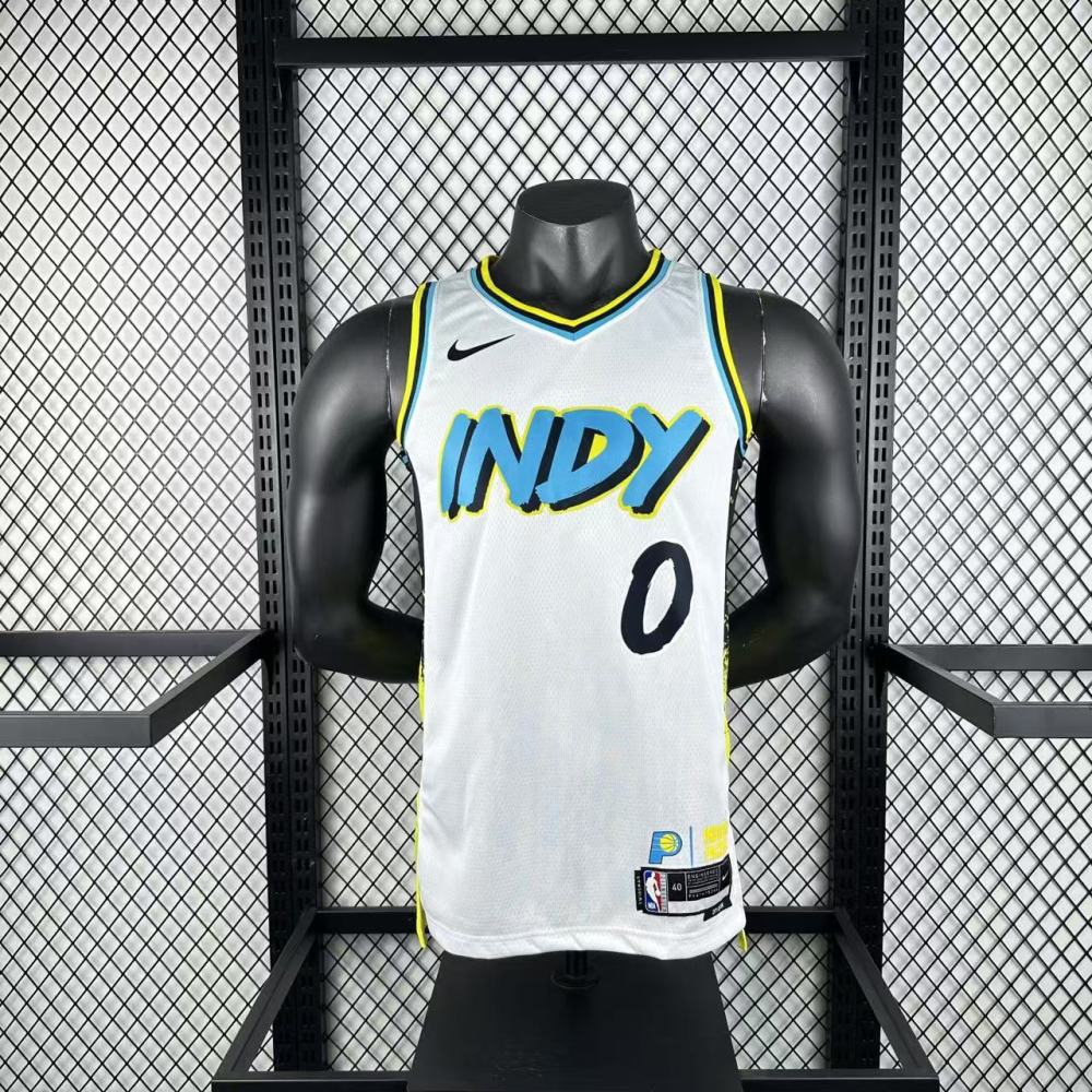 NBA Indiana Pacers 24/25 City Edition V-Neck White Jersey HALIBURTON#0 S-XXL
