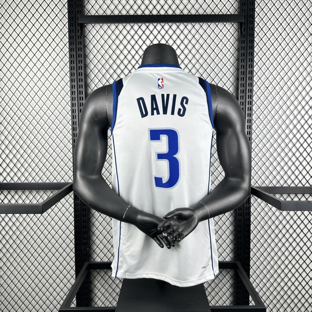 NBA Dallas Mavericks V-Neck White Jersey DAVIS#3 S-XXL