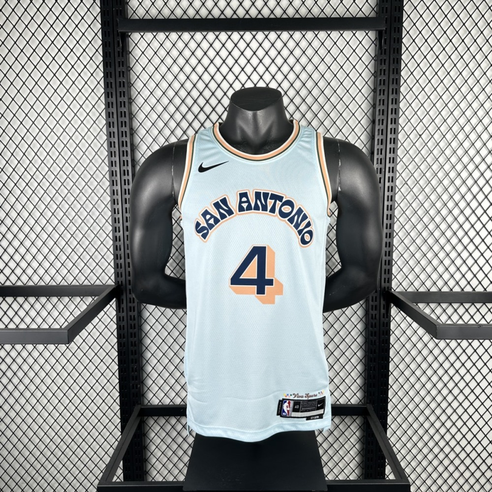 NBA San Antonio Spurs 24/25 V-Neck White jersey FOX#4 S-XXL