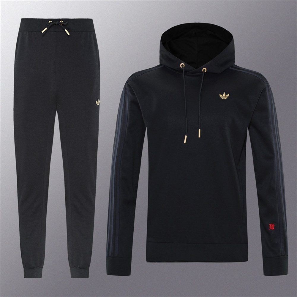 2024 Adidas Black Hoodie Jacket Kit Set Football Team Shirt Sports Fashion
