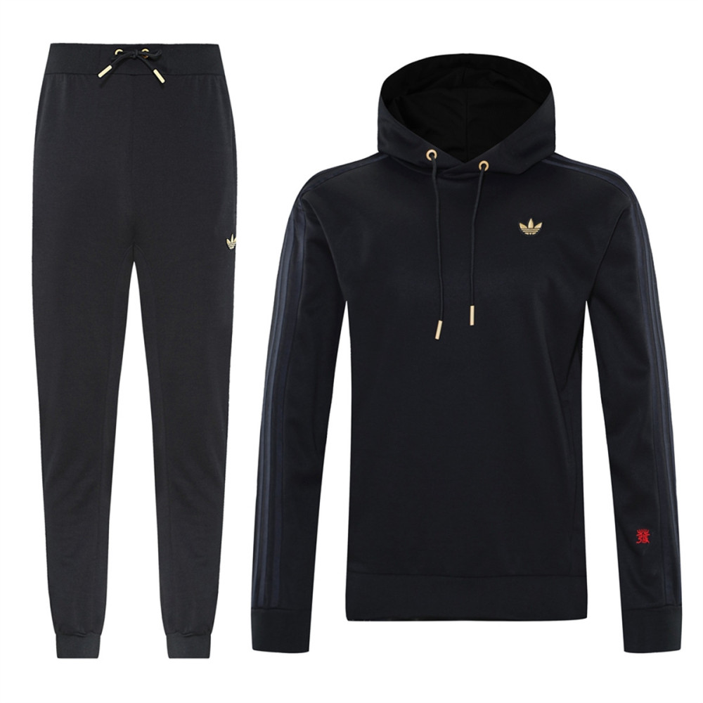 2024 Adidas Black Hoodie Jacket Kit Set Football Team Shirt Sports Fashion
