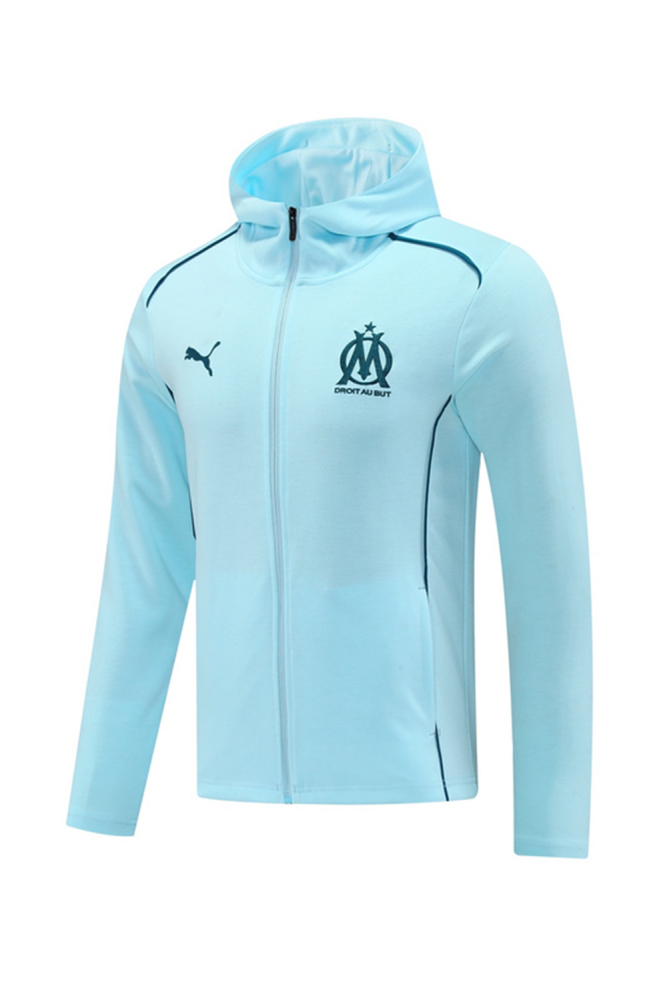 2024 Olympique Marseille Sky Blue Hoodie Jacket Kit Set Football Team Shirt Sports Fashion