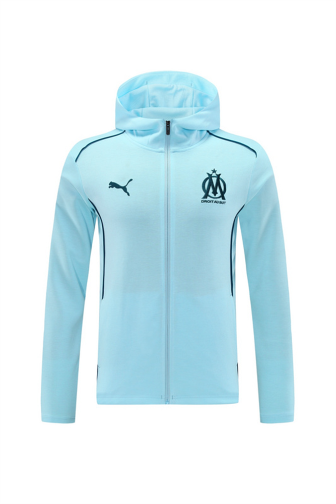 2024 Olympique Marseille Sky Blue Hoodie Jacket Kit Set Football Team Shirt Sports Fashion