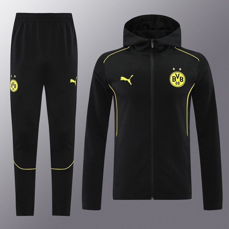 2024 Dortmund Black Hoodie Jacket Kit Set Football Team Shirt Sports Fashion