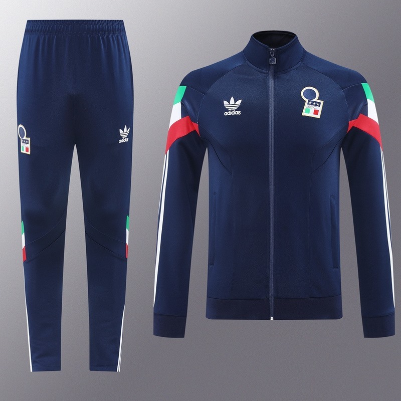 2024 Italy Royal Blue Hoodie Jacket Kit Set Football Team Shirt Sports Fashion