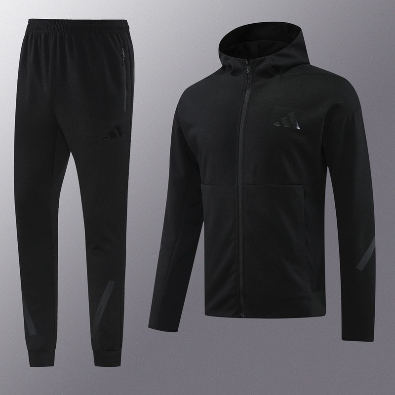 2024 Adidas Black Hoodie Jacket Kit Set Football Team Shirt Sports Fashion