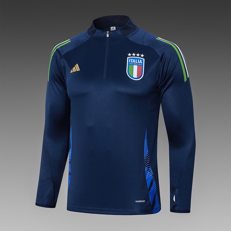 2024 Italy Royal Blue Long-sleeved half-pull training kit Football team kit