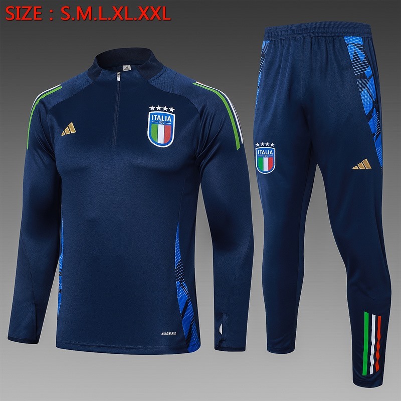 2024 Italy Royal Blue Long-sleeved half-pull training kit Football team kit