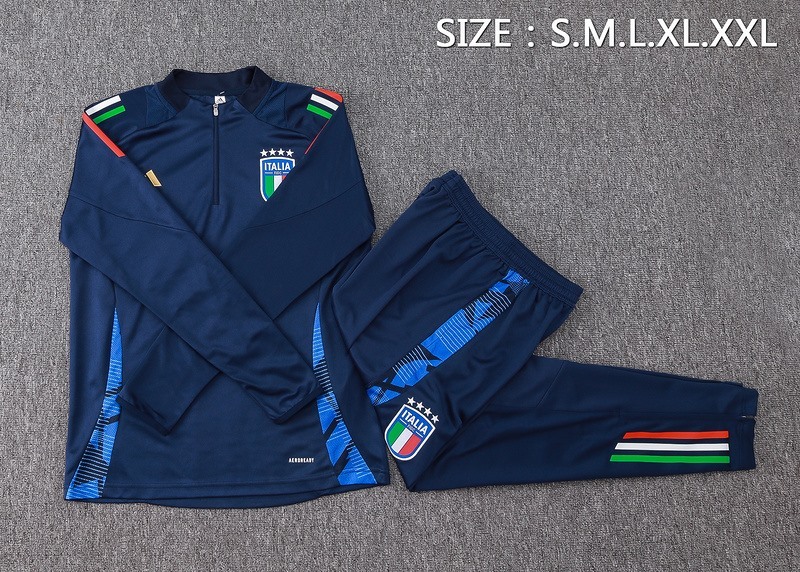 2024 Italy Royal Blue Long-sleeved half-pull training kit Football team kit