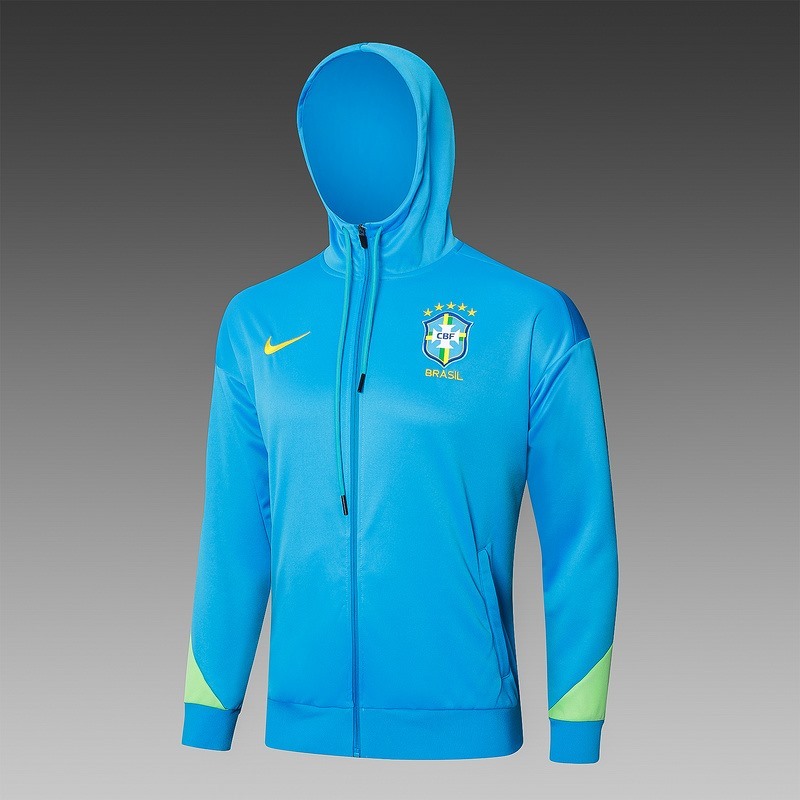 2024 Brazil Blue Hoodie Jacket Kit Set Football Team Shirt Sports Fashion