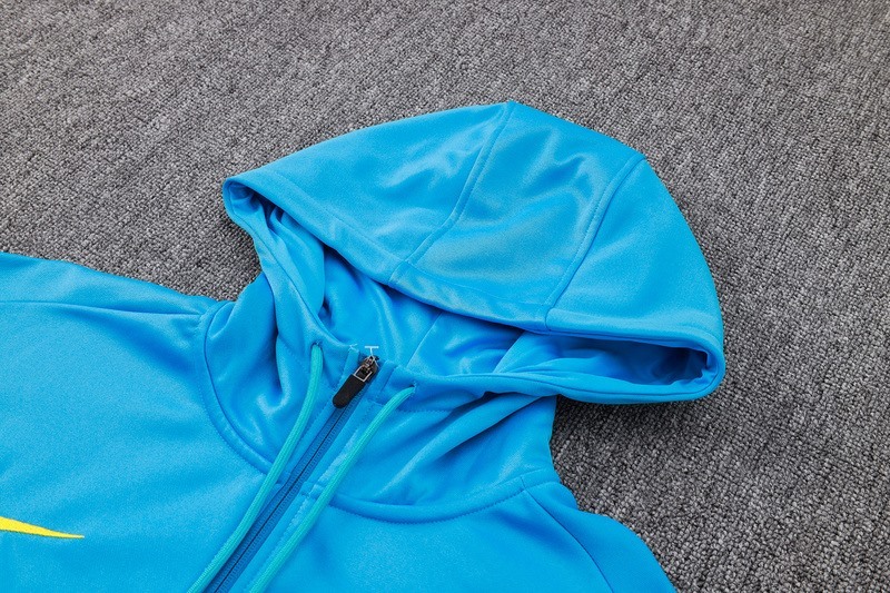 2024 Brazil Blue Hoodie Jacket Kit Set Football Team Shirt Sports Fashion