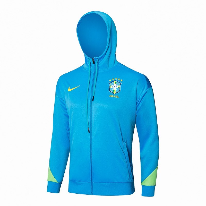 2024 Brazil Blue Hoodie Jacket Kit Set Football Team Shirt Sports Fashion