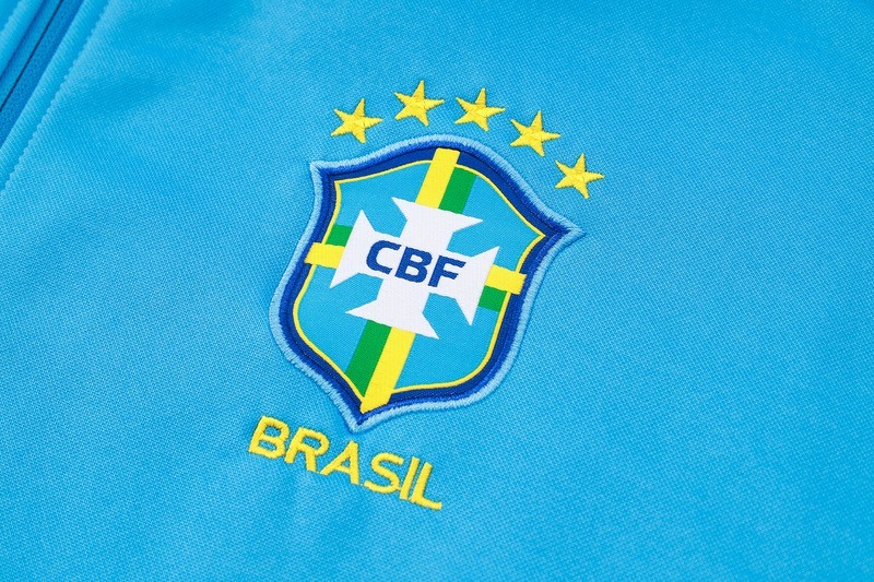 2024 Brazil Blue Hoodie Jacket Kit Set Football Team Shirt Sports Fashion