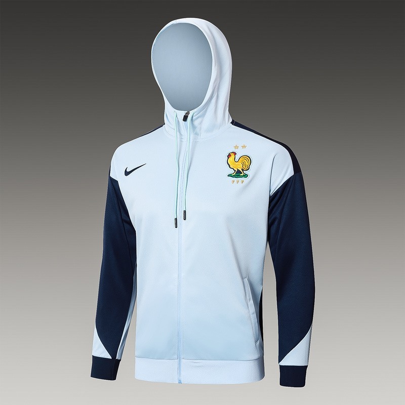 2024 France Sky Blue Hoodie Jacket Kit Set Football Team Shirt Sports Fashion