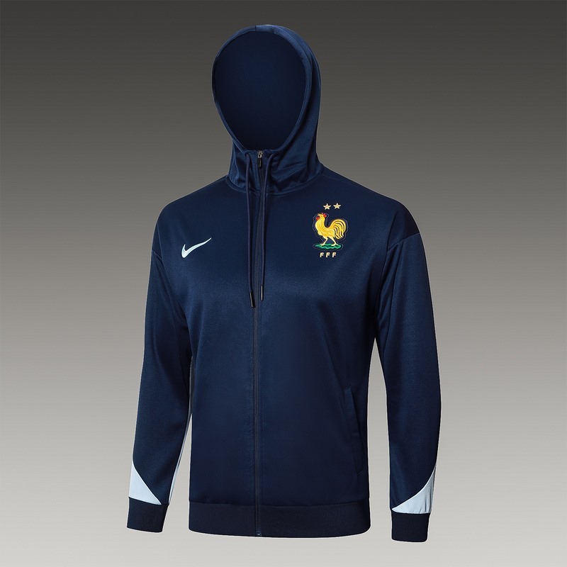 2024 France Royal Blue Hoodie Jacket Kit Set Football Team Shirt Sports Fashion