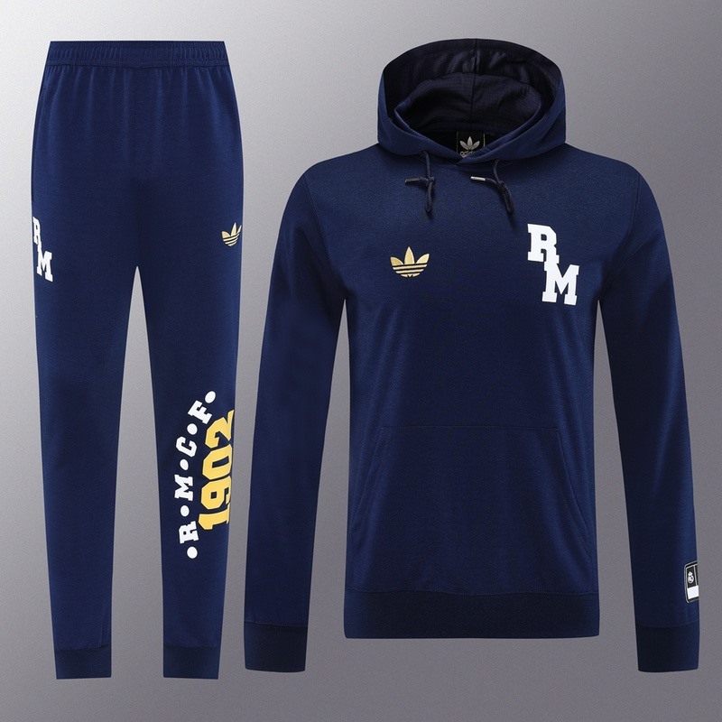 2024 Real Madrid Royal Blue Hoodie Jacket Kit Set Football Team Shirt Sports Fashion