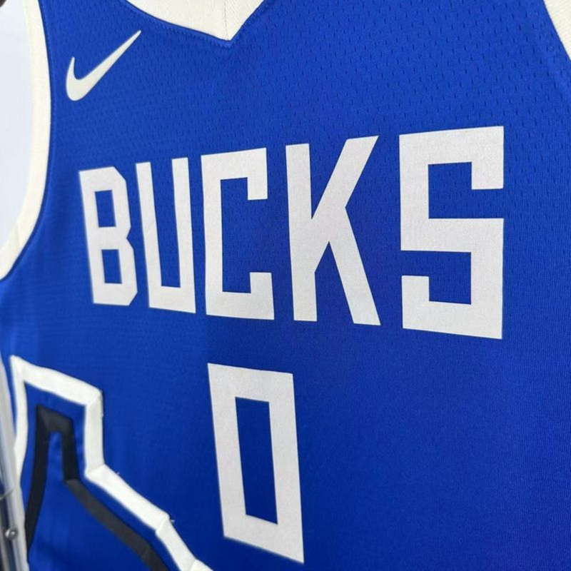 NBA Milwaukee Bucks 2025 V-Neck City Edition Blue jersey LILLARD#0 S-XXL