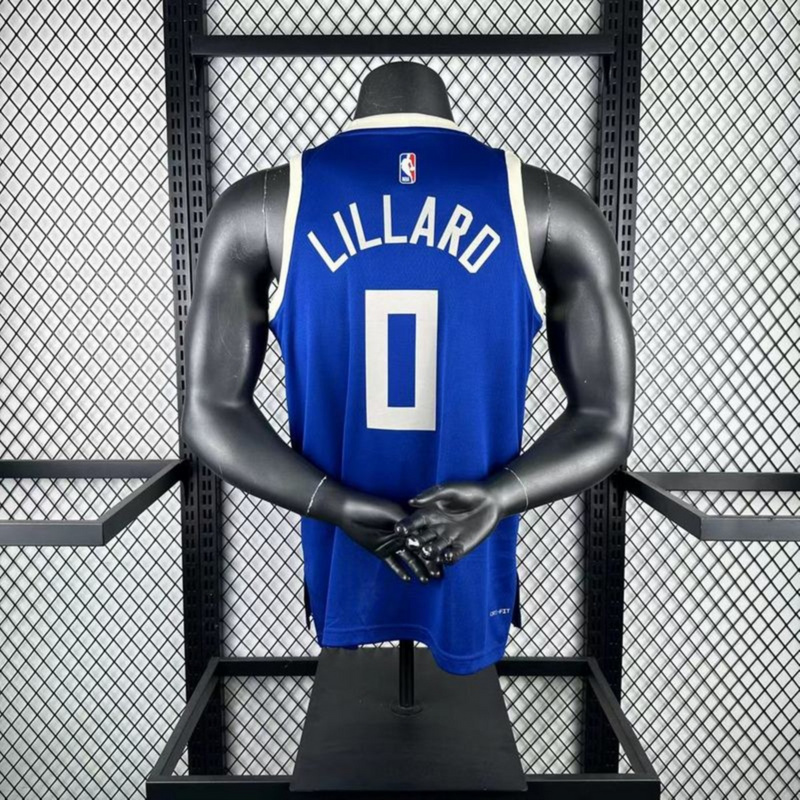 NBA Milwaukee Bucks 2025 V-Neck City Edition Blue jersey LILLARD#0 S-XXL