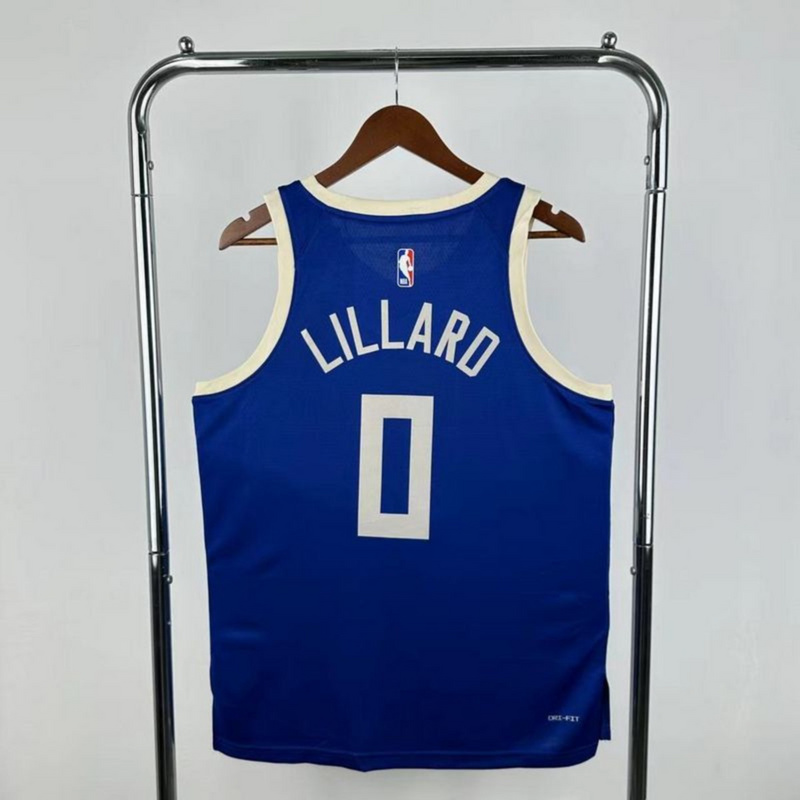 NBA Milwaukee Bucks 2025 V-Neck City Edition Blue jersey LILLARD#0 S-XXL