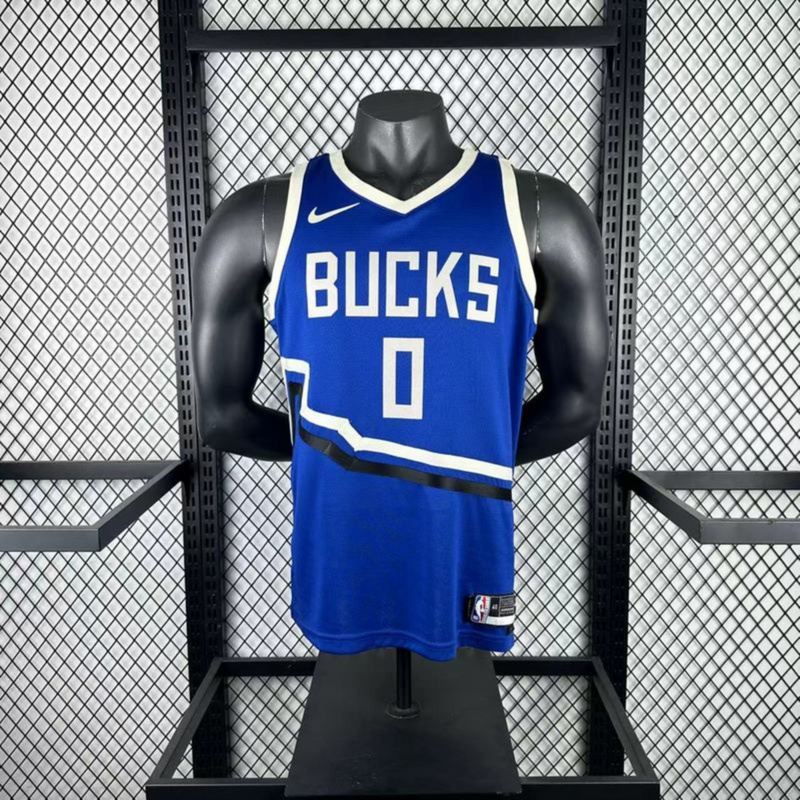 NBA Milwaukee Bucks 2025 V-Neck City Edition Blue jersey LILLARD#0 S-XXL