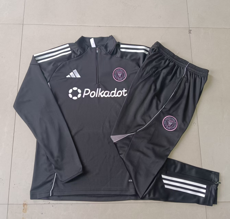 202526 Miami Black Long-sleeved half-pull training kit Football team kit