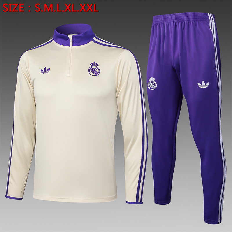 202526 Real Madrid Apricot Long-sleeved half-pull training kit Football team kit