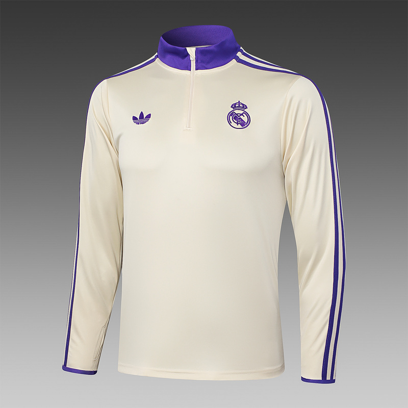 202526 Real Madrid Apricot Long-sleeved half-pull training kit Football team kit