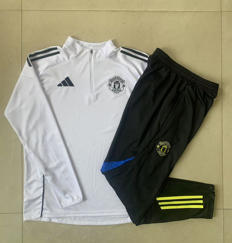 202526 Manchester United White Long-sleeved half-pull training kit Football team kit