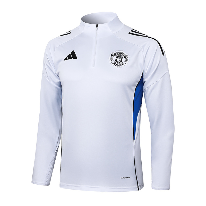 202526 Manchester United White Long-sleeved half-pull training kit Football team kit