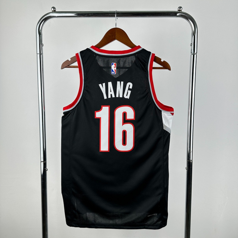 NBA Portland Trail Blazers 2023 V-Neck Black jersey YANG#16 S-XXL