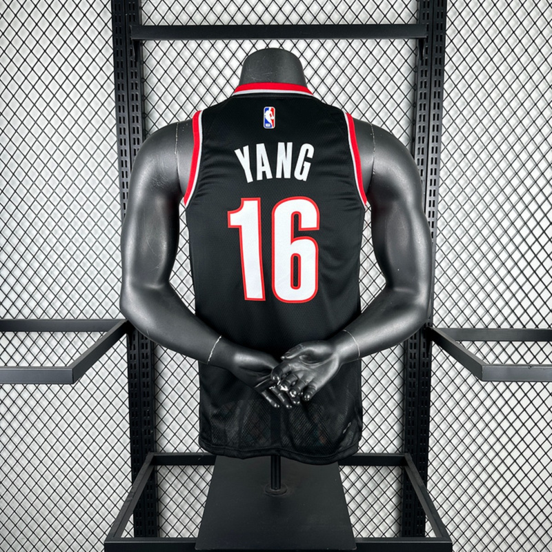 NBA Portland Trail Blazers 2023 V-Neck Black jersey YANG#16 S-XXL