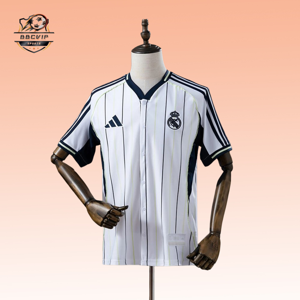 2025/26 Real Madrid US Pack Full-Button Baseball White jersey Fan version