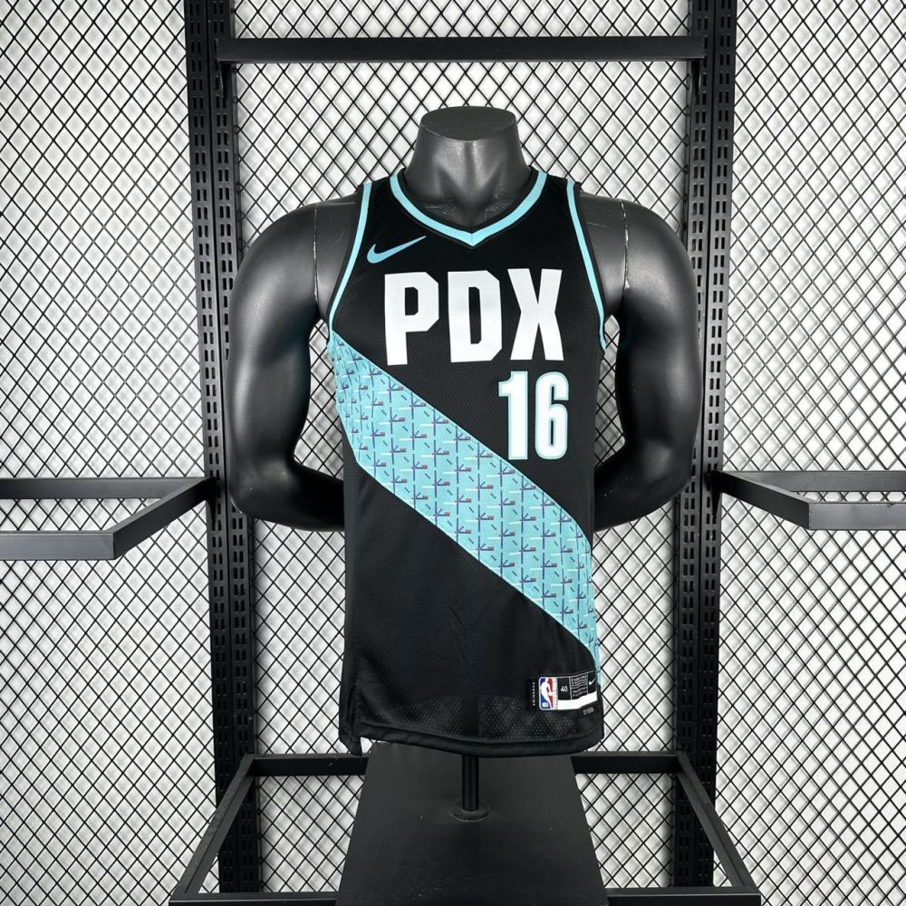 NBA Portland Trail Blazers V-Neck City Edition Black Jersey YANG#16 S-XXL