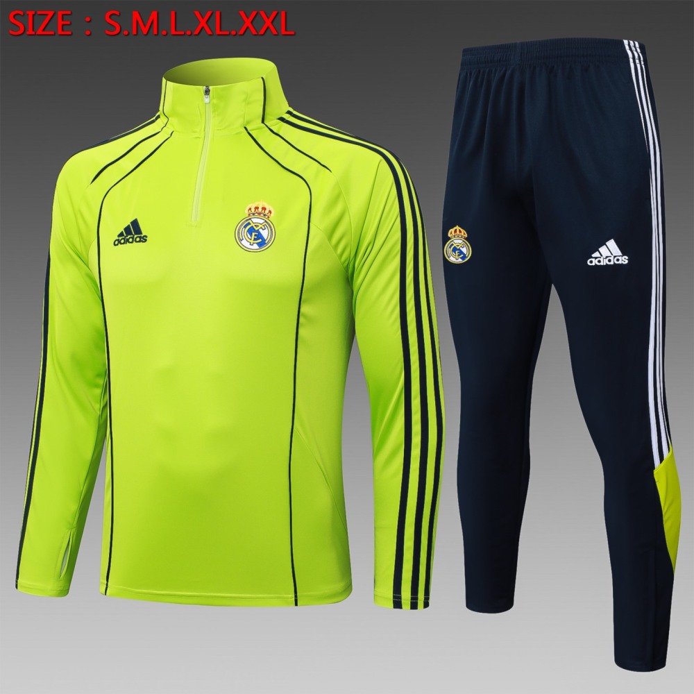 202526 Real Madrid Green Long-sleeved half-pull training kit Football team kit