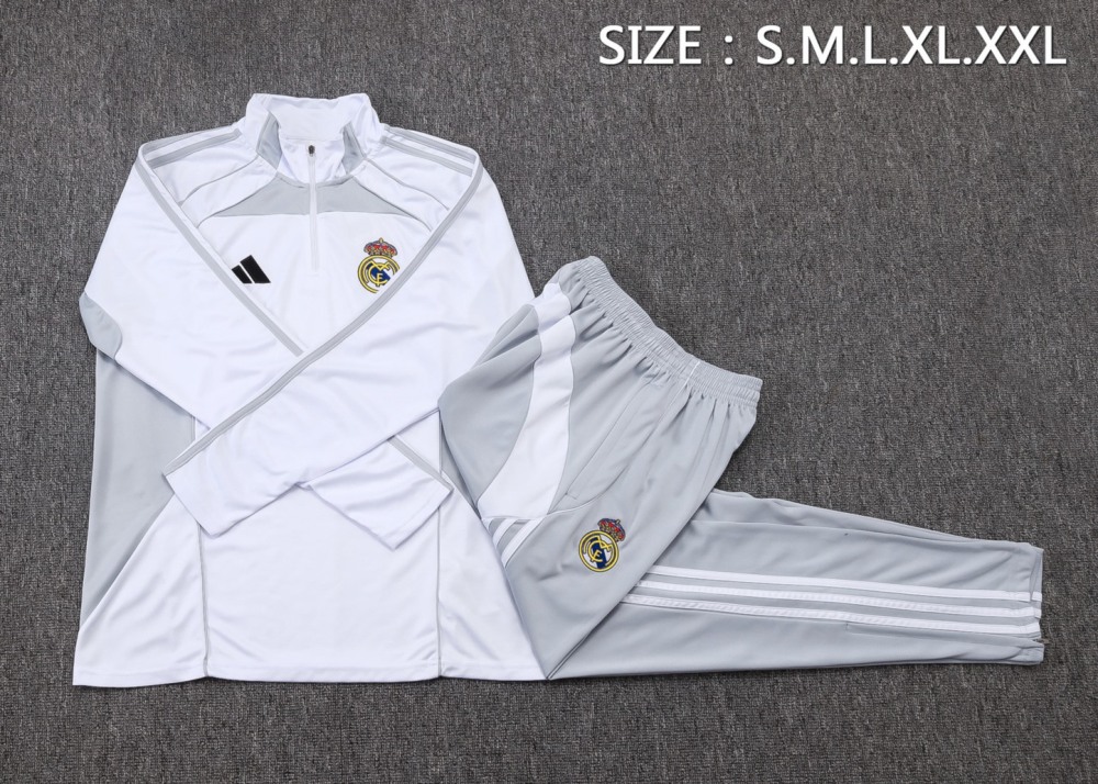 202526 Real Madrid off-white gray Long-sleeved half-pull training kit Football team kit
