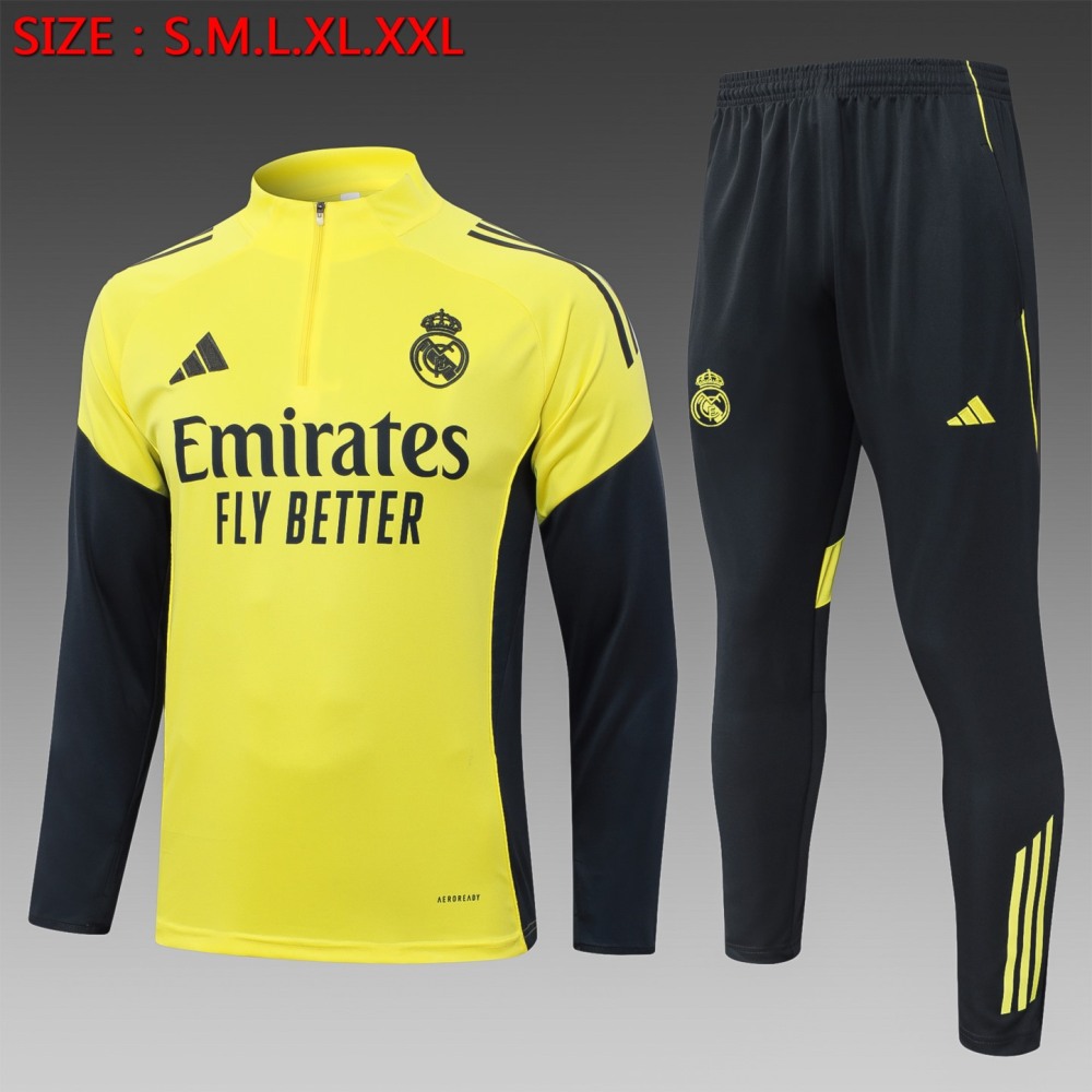 202526 Real Madrid yellow-black Long-sleeved half-pull training kit Football team kit