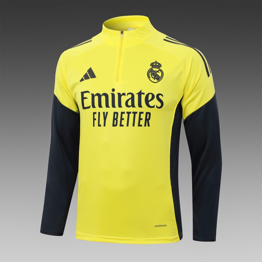 202526 Real Madrid yellow-black Long-sleeved half-pull training kit Football team kit