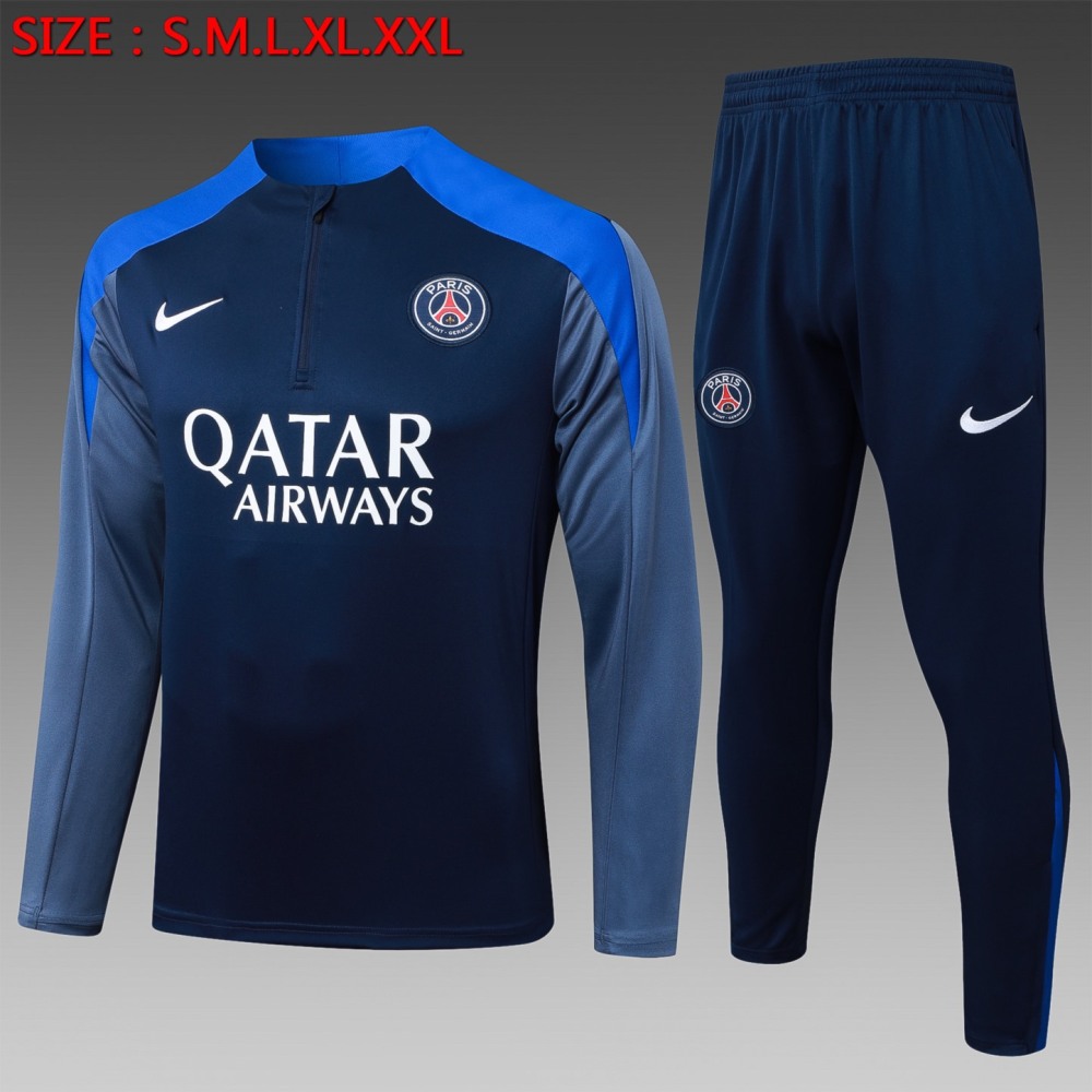 202526 Paris royal blue Long-sleeved half-pull training kit Football team kit