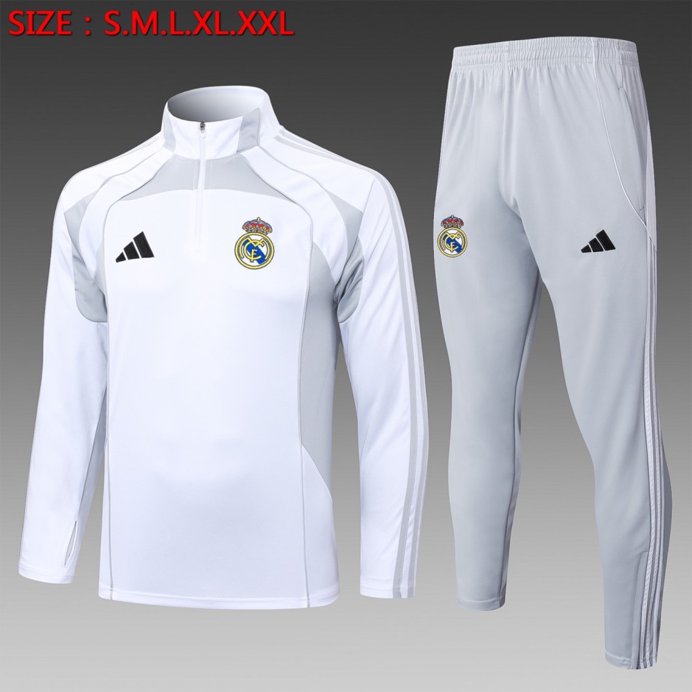 202526 Real Madrid off-white gray Long-sleeved half-pull training kit Football team kit