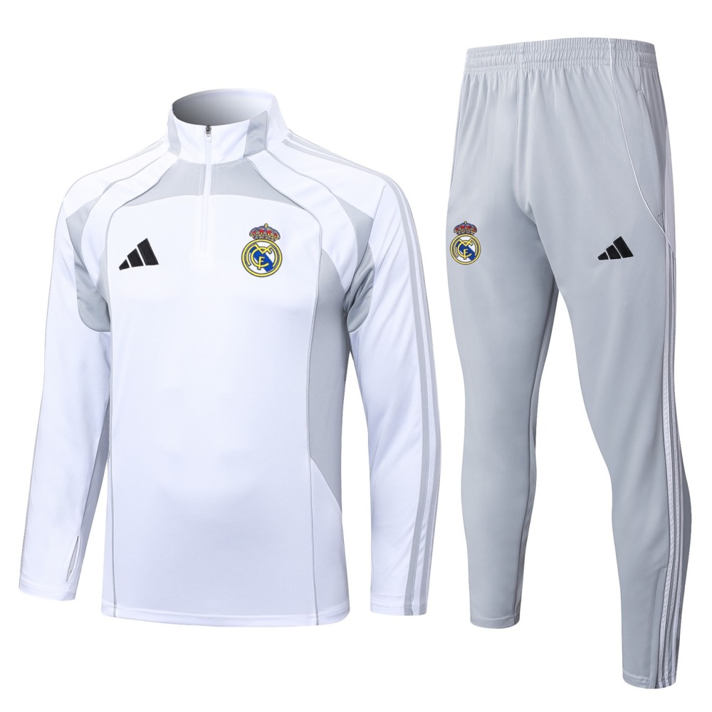 202526 Real Madrid off-white gray Long-sleeved half-pull training kit Football team kit