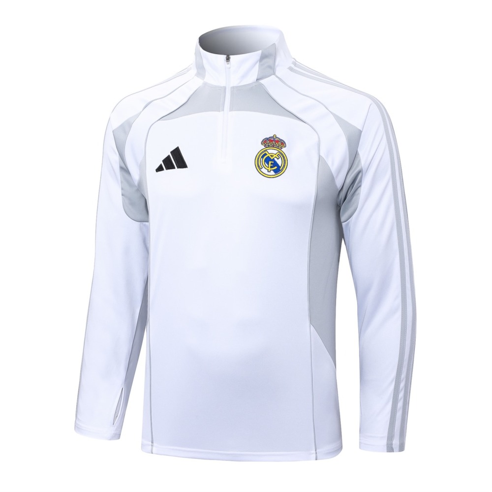 202526 Real Madrid off-white gray Long-sleeved half-pull training kit Football team kit