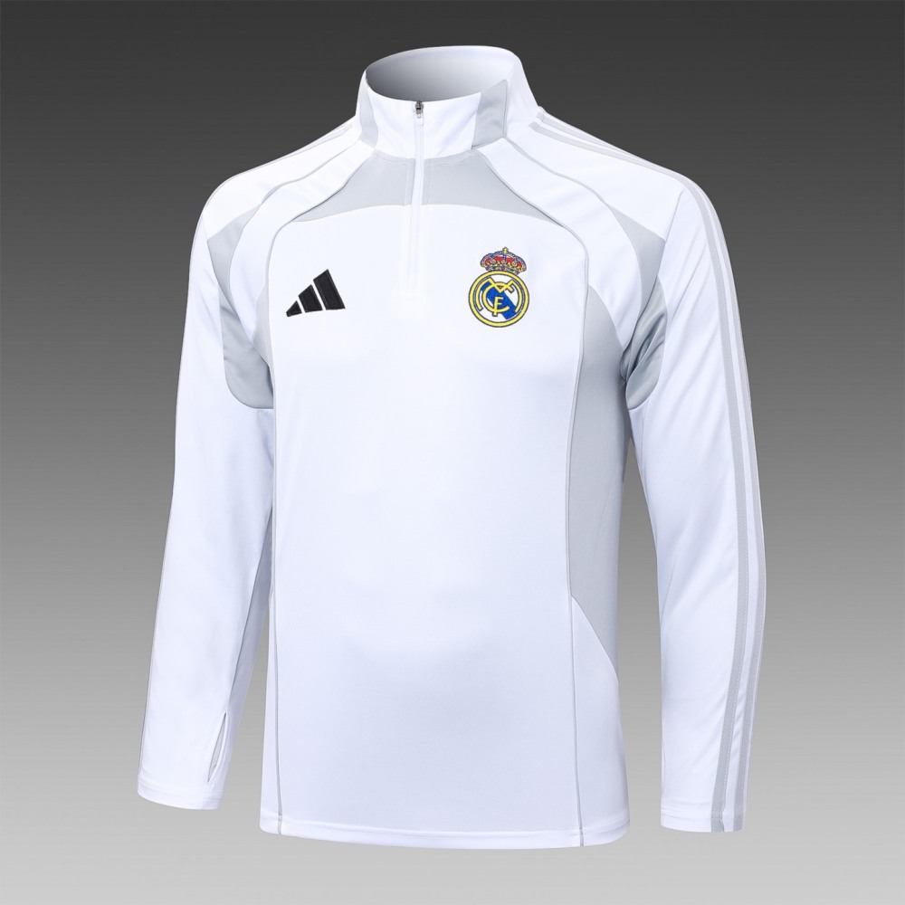 202526 Real Madrid off-white gray Long-sleeved half-pull training kit Football team kit