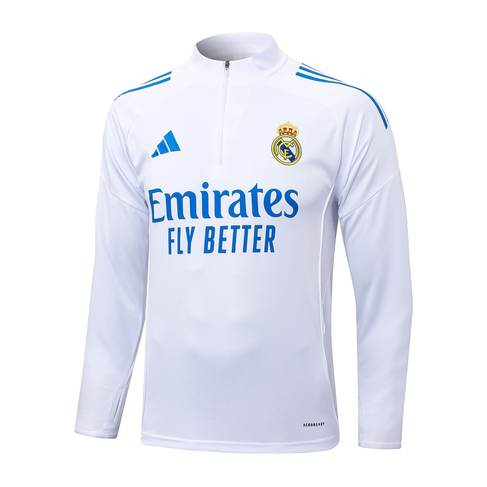 202526 Real Madrid white-blue Long-sleeved half-pull training kit Football team kit
