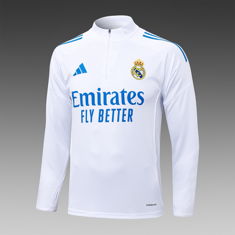 202526 Real Madrid white-blue Long-sleeved half-pull training kit Football team kit