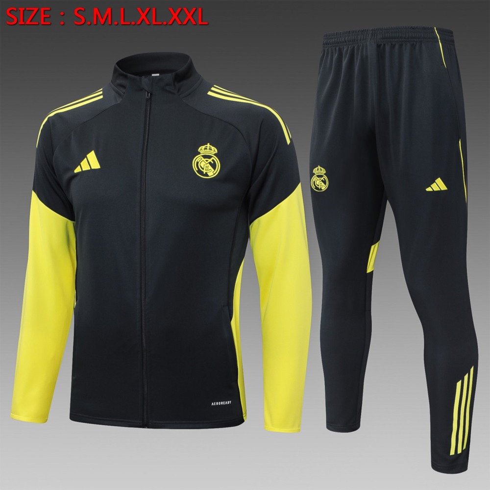 2025/26 Real Madrid dark gray Jacket Training Suit Set Football Team Shirt Sports Fashion