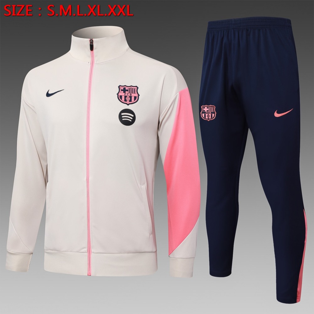 2024/25 Barcelona beige Jacket Training Suit Set Football Team Shirt Sports Fashion